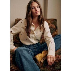 Sezane Tomboy Shirt with Pink Flowers 36